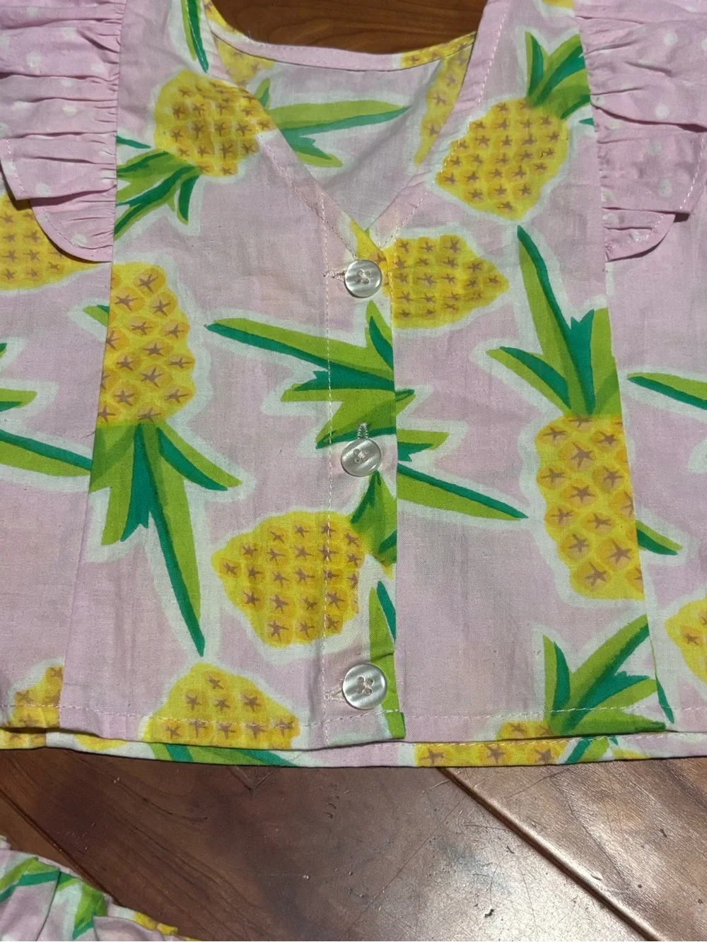 marmellata Pink Pineapple Print Ruffle Sleeve Kids Matching Set